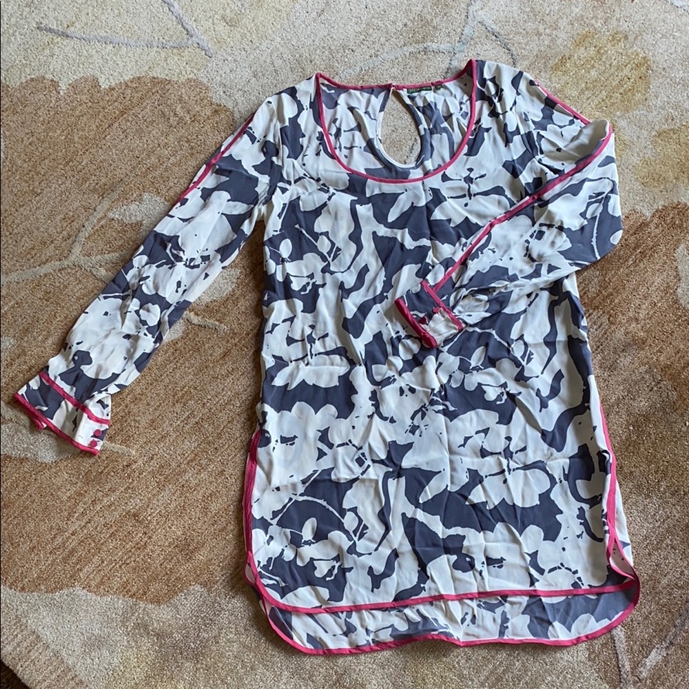 Floral Long Sleeve Tunic with Pink Trim